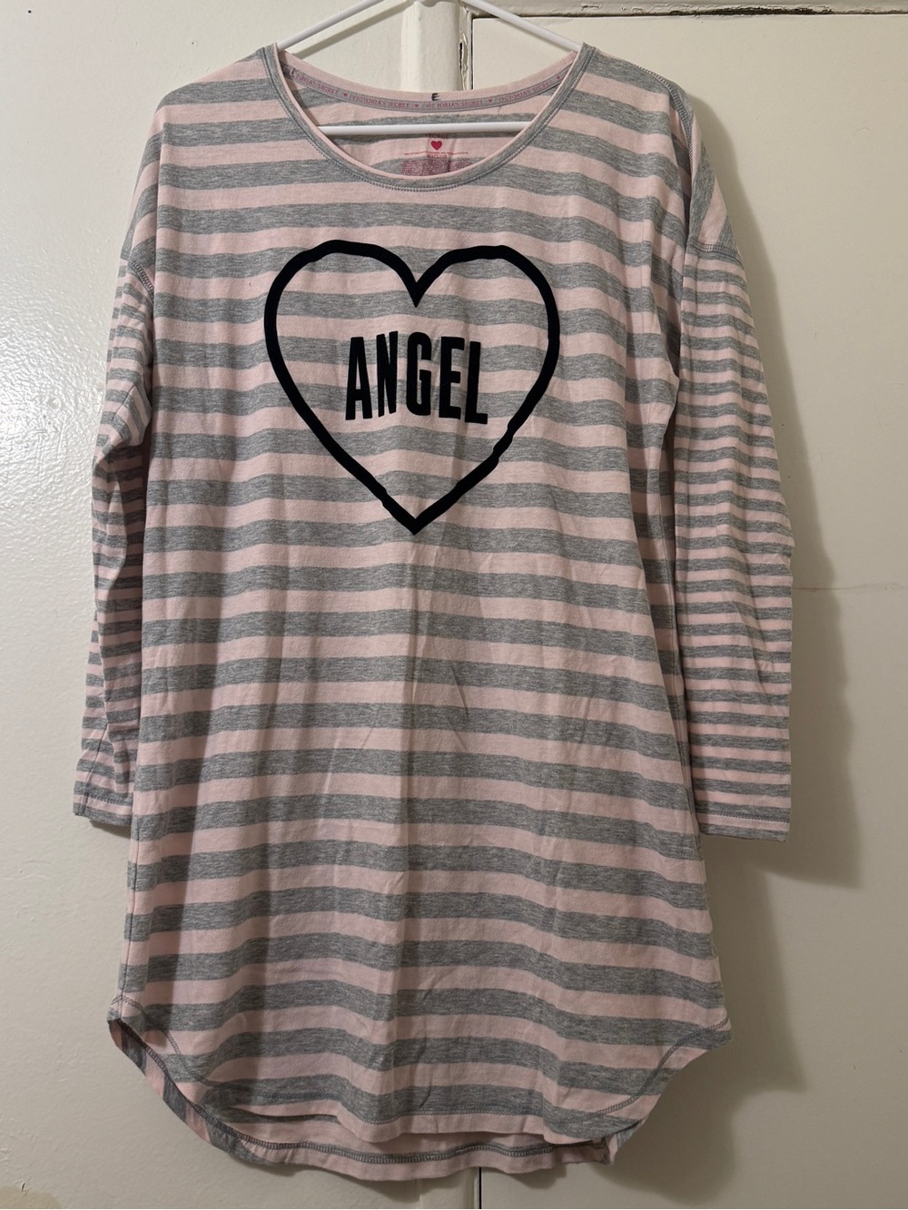 Victoria’s Secret Angel Heart Striped Sleep Shirt Dress M Pink Grey Lounge